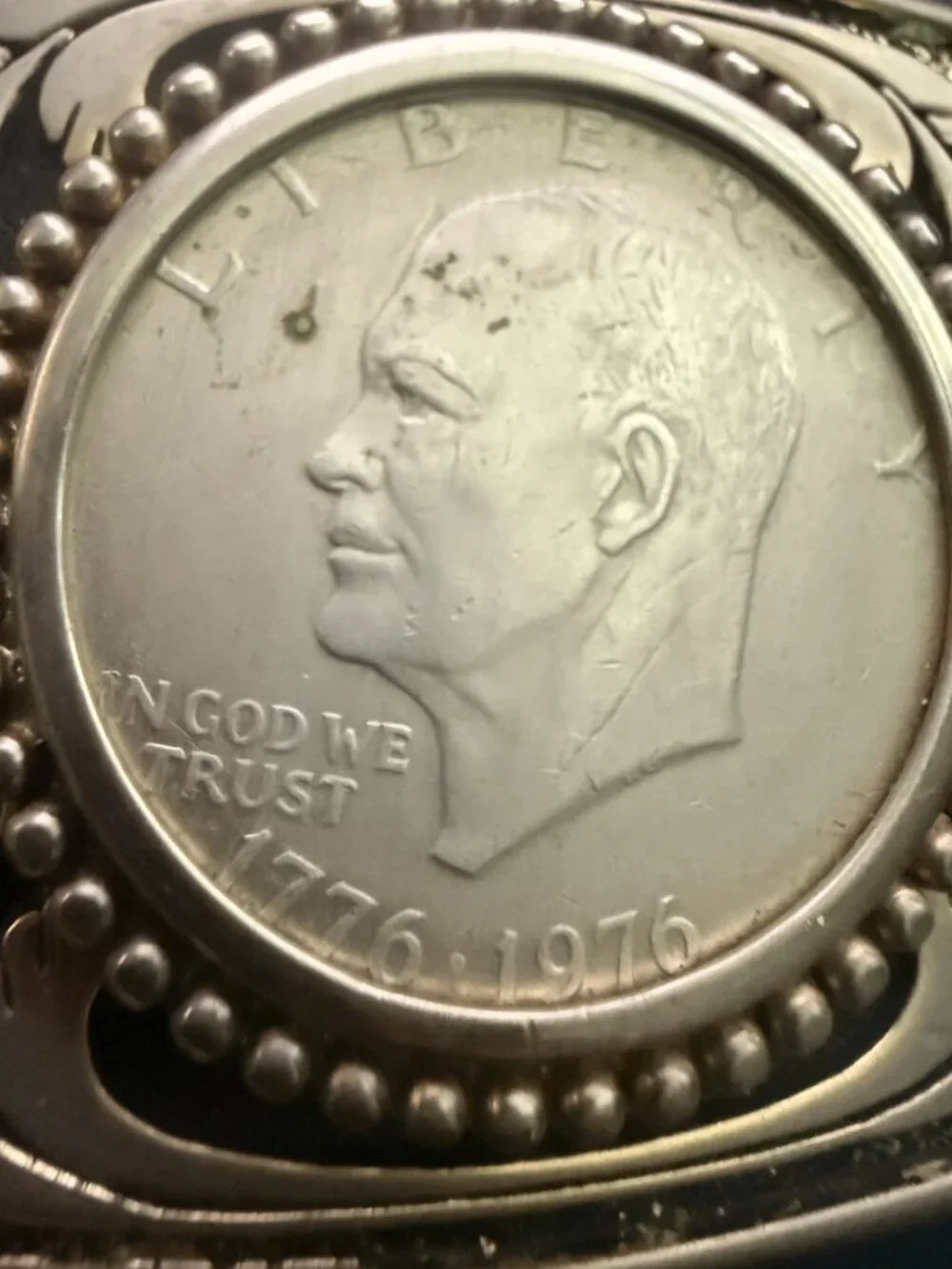 Eisenhower One Dollar Coin Belt Buckle 1776-1976 Bicentennial